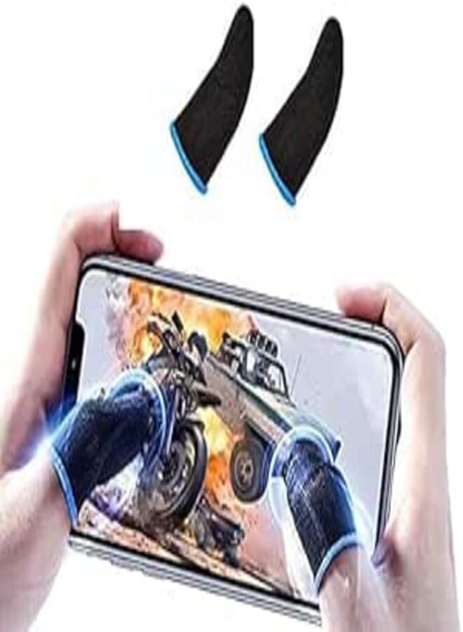 Finger Glove sleeve For Mobile Phone - Pubg Gaming anti-sweat breathable full touch screen sensitive shoot aim joysticks finger for pubg - black - print may vary (2 Finger Sleeves)